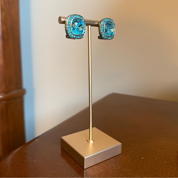 Heidi Daus Aqua Blue Swarovski Crystal Rounded Square Stud Earrings - Picture 5 of 9